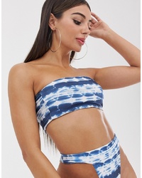 Top de bikini imprimé tie-dye bleu marine