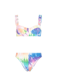 Top de bikini imprimé tie-dye multicolore