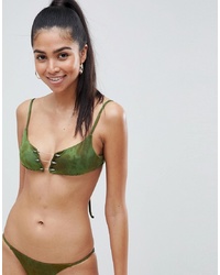 Top de bikini imprimé tie-dye olive