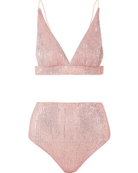 Top de bikini orné rose