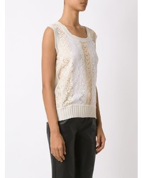 Top sans manches en dentelle beige Martha Medeiros