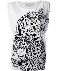Top sans manches imprimé léopard blanc et noir