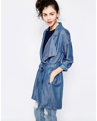 Trench en denim imprimé bleu