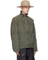 Veste-chemise à chevrons olive Sacai