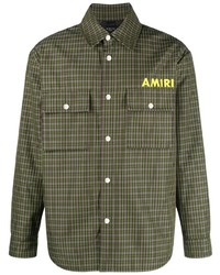 Veste-chemise écossaise olive Amiri