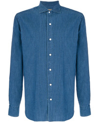 Veste-chemise en coton à rayures verticales bleue Barba