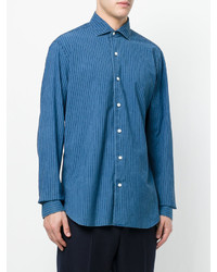 Veste-chemise en coton à rayures verticales bleue Barba