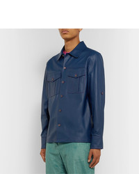 Veste-chemise en cuir bleu marine Sies Marjan