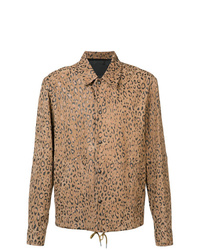 Veste-chemise en cuir imprimée léopard marron clair