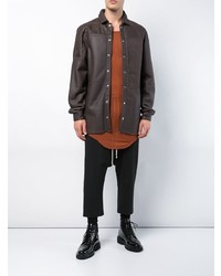 Veste-chemise en cuir marron foncé Rick Owens