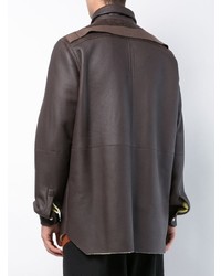 Veste-chemise en cuir marron foncé Rick Owens