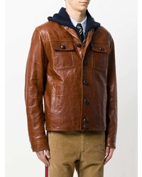 Veste-chemise en cuir marron Gucci