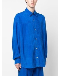 Veste-chemise en daim à carreaux bleue Marcelo Burlon County of Milan