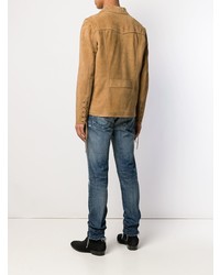 Veste-chemise en daim marron clair Saint Laurent