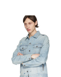 Veste-chemise en denim bleu clair Balmain