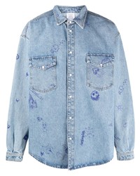 Veste-chemise en denim imprimée bleu clair Vetements
