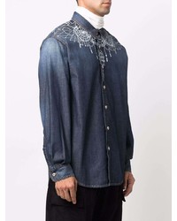 Veste-chemise en denim imprimée bleu marine Marcelo Burlon County of Milan