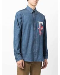 Veste-chemise en denim imprimée bleu marine Paul Smith