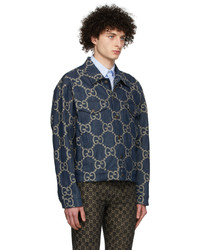 Veste-chemise en denim imprimée bleu marine Gucci