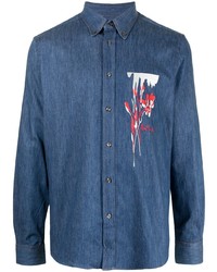 Veste-chemise en denim imprimée bleu marine Paul Smith