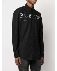 Veste-chemise en denim imprimée noire et blanche Philipp Plein