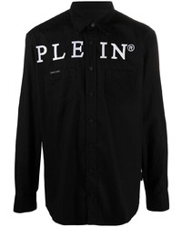 Veste-chemise en denim imprimée noire et blanche Philipp Plein