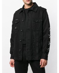 Veste-chemise en denim imprimée noire Philipp Plein