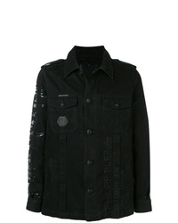 Veste-chemise en denim imprimée noire Philipp Plein