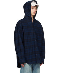 Veste-chemise en flanelle à carreaux bleu marine Balenciaga