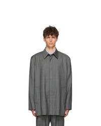 Veste-chemise en laine à carreaux grise