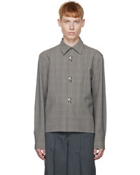 Veste-chemise en laine à carreaux grise CALVINLUO