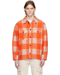 Veste-chemise en laine à carreaux orange
