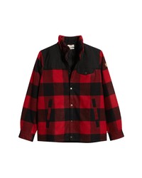 Veste-chemise en laine à carreaux rouge et noir