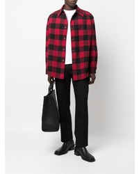 Veste-chemise en laine à carreaux rouge et noir Valentino