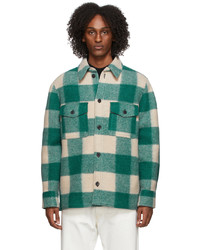 Veste-chemise en laine à carreaux vert foncé