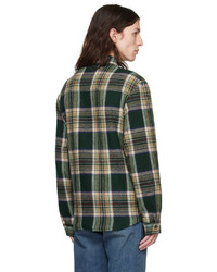 Veste-chemise en laine à carreaux vert foncé De Bonne Facture