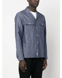 Veste-chemise en laine à rayures horizontales bleue Woolrich