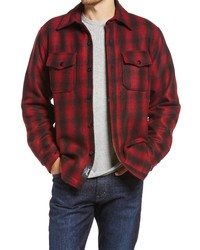 Veste-chemise en laine écossaise rouge et noir