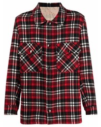 Veste-chemise en laine écossaise rouge et noir Pierre Louis Mascia