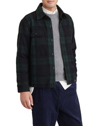 Veste-chemise en laine écossaise vert foncé