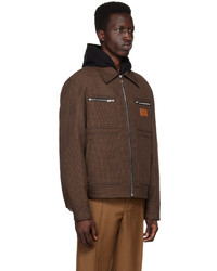 Veste-chemise en laine en pied-de-poule marron foncé Versace