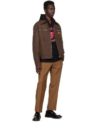 Veste-chemise en laine en pied-de-poule marron foncé Versace