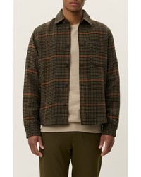 Veste-chemise en laine en pied-de-poule olive