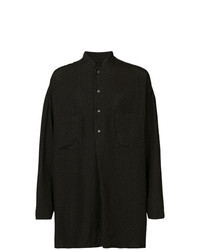 Veste-chemise en lin brodée noire