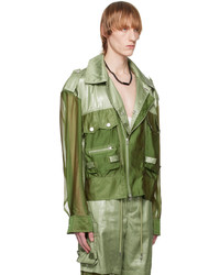 Veste-chemise en satin olive Feng Chen Wang