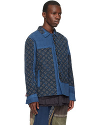 Veste-chemise en soie imprimée bleue By Walid