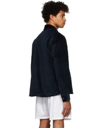 Veste-chemise en velours côtelé imprimée bleu marine Palmes