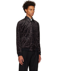 Veste-chemise en velours imprimée léopard noire Hugo
