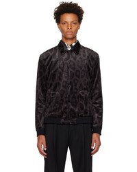 Veste-chemise en velours imprimée léopard noire Hugo