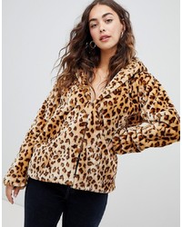 Veste de fourrure imprimée léopard marron clair Glamorous